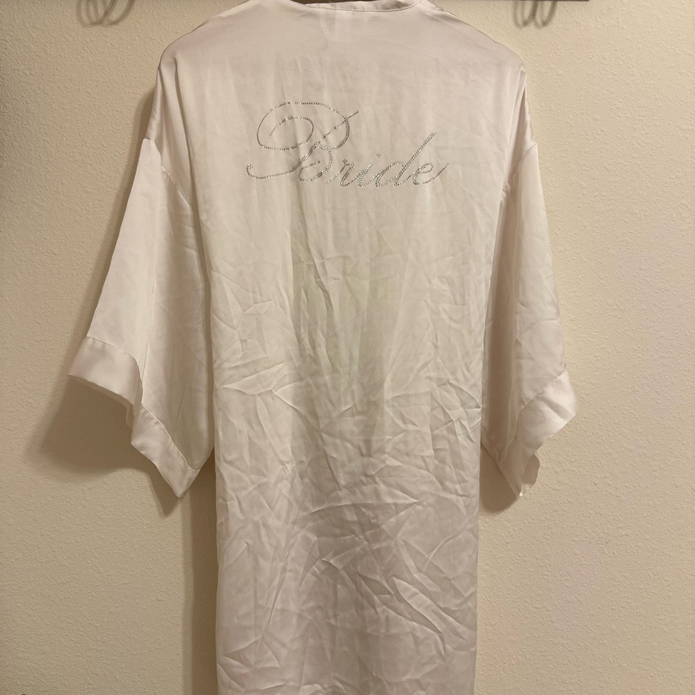 VICTORIA SECRET SATIN ROBE wedding bride rhinestone